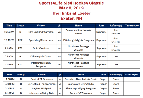 NESHL 2019 Day 1 Schedule