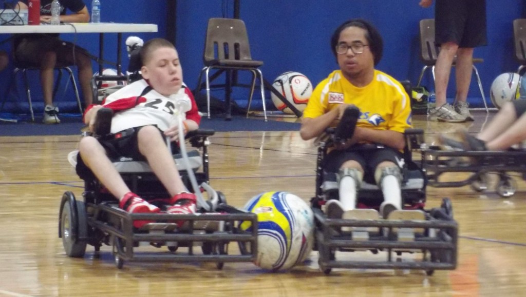 Two Premier Conference power soccer players, Drew Cunningham and David Dowling